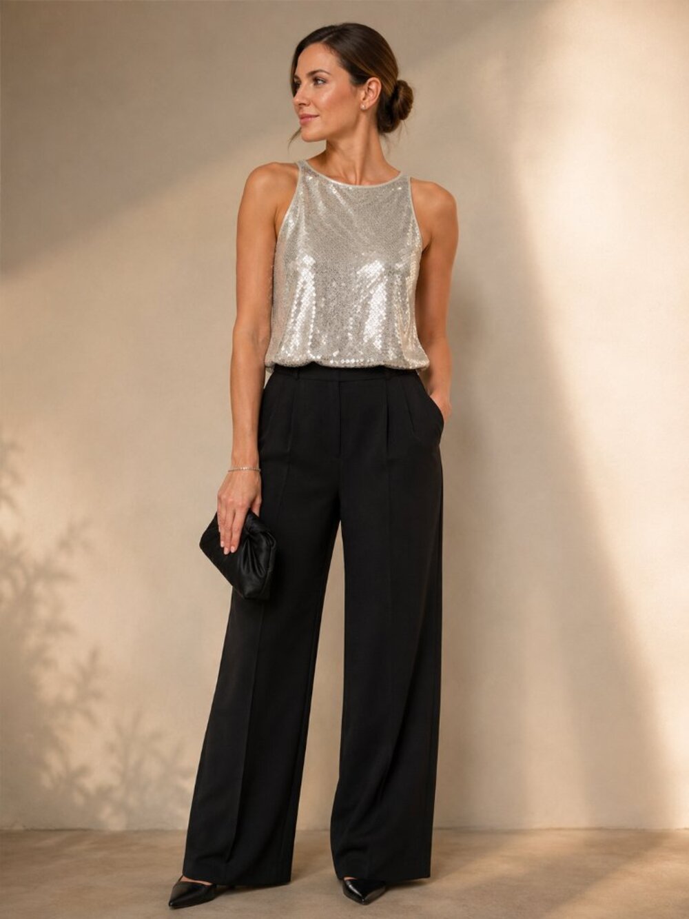 Ann Taylor Silver Sequin Sleeveless Blouse Size 8 Holiday Party NYE Quiet Luxury